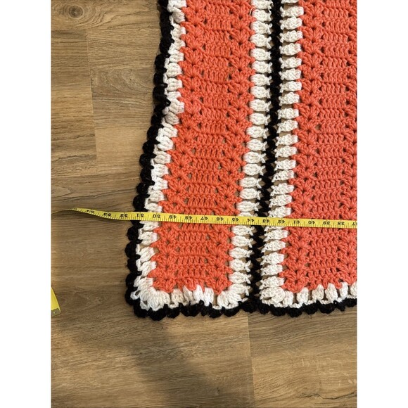 Handmade Crochet Blanket Throw Afghan Striped 564" x 51" Pink Black White Retro - Picture 3 of 4